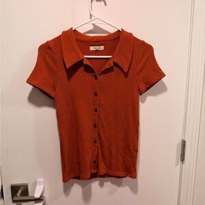 Madewell Women's Rust Button-Down Ribbed Shirt